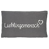 KAMACA Lieblingsmensch Kissen 30x50 cm Flauschig gefülltes Kuschelkissen grau mit Aufschrift und Reißverschluss Geschenk für Partner, Freundin, Kollegen oder Familie Bezug aus 100% Baumwolle (GRAU)