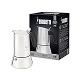 Bialetti - Neue italienische Espressomaschine Venus Induction aus Edelstahl, geeignet für alle Arten von Tellern, 4 Kaffeetassen (170 ml), Silber