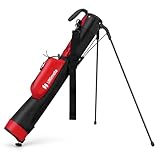 COSTWAY Golf Pencil Bag mit Ständer, Golfbag mit 2 er Unterteilung, Golftasche leicht mit Schultergurt & Tasche, Golf Standbag tragbar für Herren, Damen (Rot)