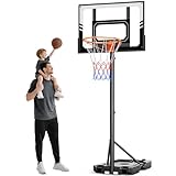 Basketballkorb Outdoor Kinder 107-213 cm, Basketballkörbe mit Ständer und Rollen, Basketball Korb Höhenverstellbar mit Bruchsichere PC Rückwand,Geschenk für Kinder Grau