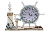 ELLUG Maritime Standuhr als Steuerrad aus Holz mit Uhr auf maritimen Podest zum Aufstellen, 21 * 28cm, Vintage Stehdekoration für Badezimmer Schlafzimmer Küche