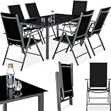 tectake® Sitzgarnitur Aluminium Klappstühle, Lounge Set mit 6X Stühle und 1x Glastisch Esstisch, Gartenmöbel Set wetterfest für den Balkon, Gartenstühle, Terrassenmöbel, Liegestuhl - anthrazit