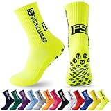 MPXEAVG 3 Paare Socken Fussball, Grip Socken Fußball, Fußballsocken Herren Damen, Rutschfeste Sportsocken für Fussball Basketball Laufen(Fluoreszierende Farbe)