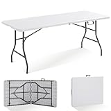 Arebos Buffettisch zusammenklappbar 182 x 74 x 74 cm Wetterfest Gartentisch Partytisch Klapptisch für Garten Terrasse und Balkon | 8 Personen | Campingtisch mit Tragegriff | Weiß