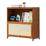 bücherregal Freistehendes Desktop-Bücherregal mit zwei Ebenen, Organisationsregal mit gewebten, atmungsaktiven Löchern aus Kunststoff und Türen, for das Home-Office-Schlafzimmer-Display-Aufbewahrungsr