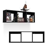 INTEGRI Bücherregal - Wandregal - Hängeregal - Schweberegal - Würfelregal 110x35x20 cm Regal schmal - Deko Wohnzimmer - Regal Schwarz Holz - Pflanzenregal - Flur Möbel - Wandschrank
