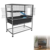 UISEBRT Kleintierkäfig 88x48x102 cm, Chinchillakäfig, Frettchenkäfig, Nagerkäfig, mit Rollen, Sicherheitsverschluss, 3 Plattformen, 2 Rampen mit Stoffbezug – Einzeletage