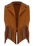 Freebily Kinder Western Weste Jacke Mit Fransen Jungen Mädchen Cowboy Cowgirl Weste Kinder Hippie Wildwest Outfit Fasching Karneval Kleidung Braun 134-140