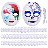 50 weiße Pappmaché-Masken für Bastelarbeiten, Maskeraden und Partys, verstellbar mit elastischen Bändern, weiß, Einheitsgröße