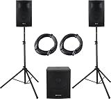 Pronomic Powerstage Economy 1812 2.1 - aktives PA-Set mit 1x 18-Subwoofer und 2X 12-Satelliten - 540 Watt Gesamtleistung (RMS) - inklusive Lautsprecherstative