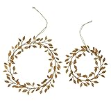 FRANK FLECHTWAREN Hänger Blätterkranz, 2er Set, Metall in trendigem Rostdesign, Maße: ca. Ø 15 cm, Innen-Ø 6 cm, Ø 19 cm, Innen-Ø 11 cm