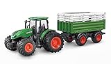Amewi 22636 RC-Traktor mit Viehtransporter, Sound & Licht, mit Kuh als Zubehör, 1:24 RTR grün