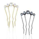 2 Stück U-Förmige Perle Haarnadeln，Metall Haarnadel Vintage Stil Französische Haarnadel für Frauen Mädchen U Form Haarnadeln für Party Dekoration