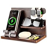 Schreibtisch Organizer Holz - Handy-Dockingstation aus Holz, Handy Dockingstation Schreibtisch Organizer mit Handyständer Braun Nachttisch-Organizer für Männer Herren Väter Partner Ehemann