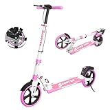 MEE GOO Erwachsenen Scooter – Roller mit Scheibenbremse & Doppel-Stoßdämpfern, 200mm PU-Räder, ABEC-7 Kugellager, rutschfeste Deck (Rosa/Weiß/Blau) – Max. 100kg (PINK)