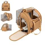 Erweiterbarer Katzen-Rucksackträger Mit Belüftetem Netz, Faltbare Reise-Haustiertasche Mit Gepäckgurt, Anti-Ausbruch-Schnalle Und Gemütlicher Matte, Tragbare Haustiertragetasche(Brown)