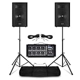Vonyx SL8 - PA Lautsprecher Aktiv Set, 800 Watt Party Lautsprecher mit Bluetooth und Stativ, Mischpult, PA Anlage Komplettset, 8 Zoll LED, USB, MP3, DJ Boxen, DJ Set Komplett, Schwarz