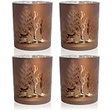 com-four® 4-teiliges Teelichthalterset - braune Windlichter für Teelichter und kleine Stumpenkerzen - Teelichthalter mit Sternverzierung - Tischdeko (4X braun)