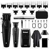 KEMEI Professionelle Haarschneidemaschine Herren, schnurlose Friseurschermaschine Trimmer und Folienrasierer Set, Elektrische T-Klinge Zero Gapped Haarschneider, USB Wiederaufladbarer Detailer Trimmer