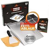 grillart® Premium Plancha Grillplatte mit Grillspachtel aus massiven 4mm Edelstahl – 30x40cm Universalgröße auch Induktion geeignet – Spülmaschinenfest und rostfrei
