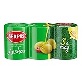 SERPIS Grüne Oliven, gefüllt mit Sardellen 3 x 120 g 9er-Packung