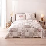 MTOnlinehandel TRAUMHELDEN Landhaus Stil Bettwäsche 135x200 + 80x80 cm · Karo Herz Hirsch Sterne · 100% Baumwolle in Renforce · Vintage Bettwäsche-Set