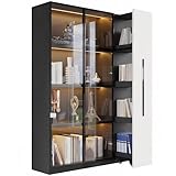 Zenithpath Glasvitrine 110,5x35x160cm, Bücherregal Vitrine mit gehärteten Glastüren, Türrahmen aus Aluminium, Vitrinenschrank mit Seitlich Ausziehbarem Lagerregal und Rollen