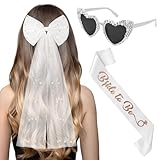 Ainiv 3 Stück JGA Accessoires Frauen, Schleier JGA Weiße, Bride to Be Schärpe, Herz Sonnenbrille Perle, JGA Deko Frauen für Junggesellenabschied Brautparty und Hochzeitsfotografie