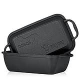 BBQ-Toro Gusseiserner Bräter mit Deckel 4,5 Liter | 2in1 - Gusseisenpfanne + Schmortopf | Brotbackform mit Deckel | Gussbräter, Auflaufform groß, Feuertopf eckig, Pfanne für Grill, Backofen