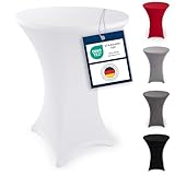 Blumtal Stretch Stehtisch Hussen Bügelfrei - Oeko -TEX zertifizierte Tischhussen für Stehtische Ø 60 – 65 cm - Verstärkung im Fußbereich - waschmaschinengeeignet - Weiß