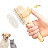 Marchul Katzenkamm mit Auslöseknopf, Katzenkamm mit langen und kurzen Metallzähnen aus Edelstahl, Haustierkammbürste zum Entfernen von verfilztem Fell, Knoten und losem Fell für Hunde Katzen (Gelb)
