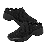 KOMBIUDA Damen Casual Schuhe Slip Elastik Atmungsaktive Leichte Walking Schuhe Modische Freizeitschuhe mit Dicker Sohle für Komfort und Rutschfesten Halt Schwarz