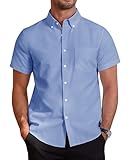 J.VER Sommer Hemd Herren Kurzarm Sommer Oxford Hemden Business Casual Herren Kurzarmhemd Button Down Bügelfreie Shirt,Blau,5XL