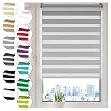 Doppelrollo Klemmfix ohne Bohren 80cm x 130cm Grau Duo Rollo Klemmrollo Sonnenschutzrollo Fensterrollo für Fenster & Türen Zebrarollo Seitenzugrollo