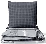 Leonado Vicenti Bettwäsche Baumwolle Grau Gestreift Set Schlafzimmer Garnitur Wendebettwäsche Streifen Bezug Decke mit Reißverschluss, 2teilig, 135x200 cm