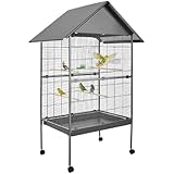 tectake® Vogelkäfig groß, Papageienkäfig mit Sandschublade, Voliere auf Rollen, Birdcage mit 4 Sitzstangen, Vogelvoliere mit Rollen, 85 x 60 x 168 cm, Nymphensittich Käfig, Vogelkäfig Wellensittich