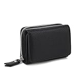 CHAOFANXI Geldbörse Damen, Trifold Leder Kleines Portemonnaie für Frauen, Geldbeutel Damen Portemonnaie Kleine Brieftasche Geldbörse mit 6 Kartenfächern, 1 Banknotenfach und 1 Münzfach, Schwarz
