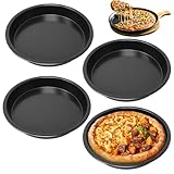 ZYETGH 4 Stück Pizzablech, 20CM Pizzablech Rund Antihaftbeschichtet Pizza Blech Carbonstahl Pizzapfanne Schwarz Pizzaform für Pizza Kuchen Pie und Flammkuchen