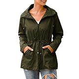 StarTreene Wasserdichte Damen-Regenjacke, mit Kapuze, leicht, mit Kapuze, armee-grün, 42