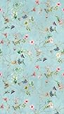 Livingwalls Vliestapete - Tapete Schmetterlinge Floral in Türkis, Grün und Rosa - Wandtapete für verschiedene Räume - Wandbild XXL 159 x 280 cm