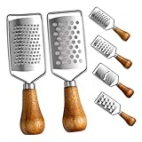 COLLBATH 6 Stück Teiliges Edelstahl Mini Käse Gemüsereibe mit Holzgriff Grobe Feine Reiben Multifunktional als Schokolade Reibe Zitronen Zester und Karotten Schäler Rutschfest Kompakt für