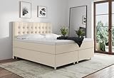 Tesla Dreams Boxspringbett 140x200 Ronda, 7 Zonen Taschenfederkern-Matratze H2/H3, Topper Komfortschaum, Unterbau Taschenfederkern, Beige