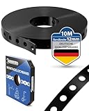 GARSIDURO® Montagelochband kunststoffummantelt [12mm x 10m] | Profi Lochband Metall schwarz zur Befestigung von Kabeln, Leitungen und Rohren | Flexibles Montageband Stahl Kunststoff Nagelband