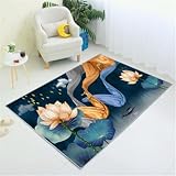 RUGMRZ Rutschstopp Teppich 80X160Cm Waschbarer Rug Blau Flickenteppich Waschbar Kinderzimme Für Fußbodenheizungwohnzimmer Mädchen Schlafzimmer Warmes Blume
