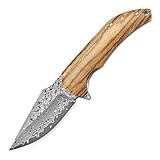 Klappmesser 7.8' Scharfe Taschenmesser aus Damast, damaskus stahl, Streifen holz, tragbare camping messer, Edc outdoormesser, damaszener Jagdmesser survival, damaststahl einhandmesser neck knife clip