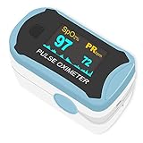 Easy@Home Pulsoximeter Oximeter Fingerpulsoximeter zur Messung der Sauerstoffsättigung (SpO2) Herzfrequenz PI Drehbares OLED-Display tragbarem Umhängeband Nylontasche - Blau