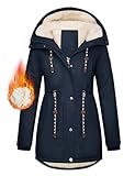 TOMEEK Damen Winterjacke Winter Warm Wintermantel Damen Lang Winterparka mit Teddyfell Gefüttert Kapuzenmantel Mantel Parka Damen-Mäntel Jacke Fleecemantel Skijacke(Marineblau,XL)