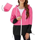 PONCEAU Damen Wasserdicht Regenjacke Windbreaker Leichte Outdoorjacke Zweifarbig Atmungsaktiv Softshelljacke Regenjacken