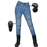 SHUOJIA Motorrad-Jeans Für Damen, Freizeithose, Bruchsichere Rennhose Mit 4 Abnehmbaren Schutzpolstern (Blue,S)
