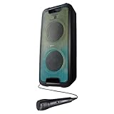 MEDION E61400 Party-Soundsystem (Partylautsprecher, inkl. Mikrofon, Karaoke, Akku, Bluetooth 5.0, Kompaktanlage, Farbige umlaufende LEDs, USB, AUX, 2X Mikrofonanschluss)